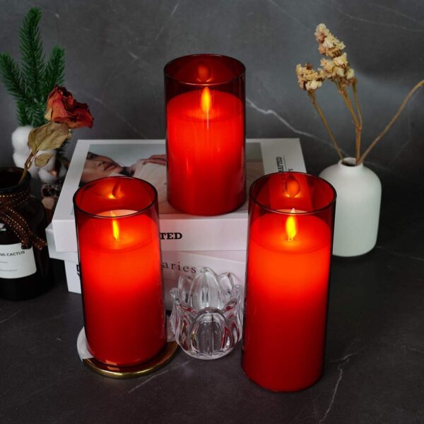 Acrylic Fiber Glass with Faux Wick Flameless LED Candles with Remote & Timer