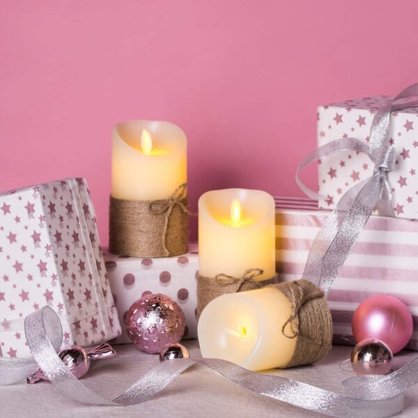 Hemp Rope LED Wax Candles with Flickering Light - 3 Piece Set