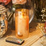 Amber LED Glass Pillar Candle with Remote, 6" x 3"