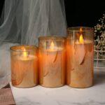Real Wax LED Glass Pillar Flameless Candles | Faux Dancing Wick | Battery Powered with Multifunctional Remote Controller for Home Decor - Set of 3