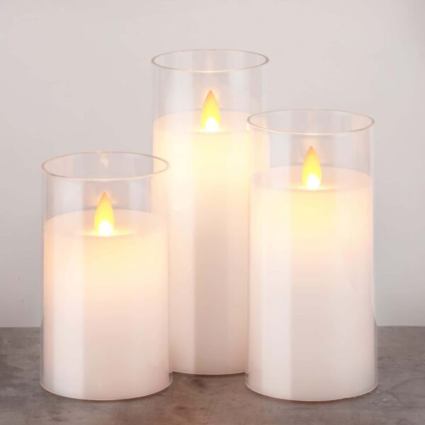 Acrylic Fiber Glass with Faux Wick Flameless LED Candles with Remote & Timer