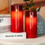 Flameless Red Acrylic Fiber Glass LED Candle Dancing Wick | AA Battery | Remote for Decor-(3" x 6")