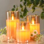 Real Wax LED Glass Pillar Flameless Candles | Faux Dancing Wick | Battery Powered with Multifunctional Remote Controller for Home Decor - Set of 3