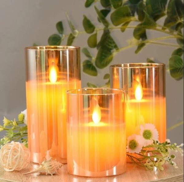 Real Wax LED Glass Pillar Flameless Candles | Faux Dancing Wick | Battery Powered with Multifunctional Remote Controller for Home Decor - Set of 3
