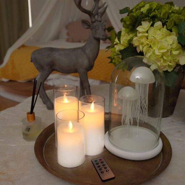 Acrylic Fiber Glass with Faux Wick Flameless LED Candles with Remote & Timer