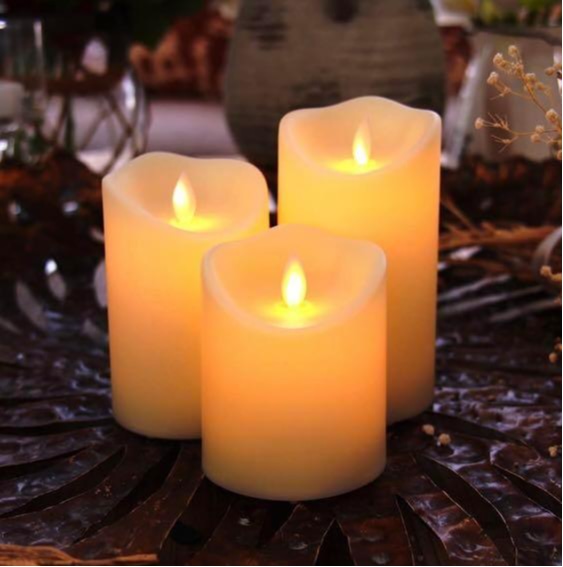 Waterproof Flickering LED Candles Set of 3 with Remote, Battery Operated, Ivory Frosted, 4"5"6"