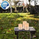 Waterproof Flickering LED Candles Set of 3 with Remote, Battery Operated, Ivory Frosted, 4"5"6"
