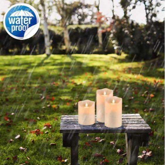 Waterproof Flickering LED Candles Set of 3 with Remote, Battery Operated, Ivory Frosted, 4"5"6"