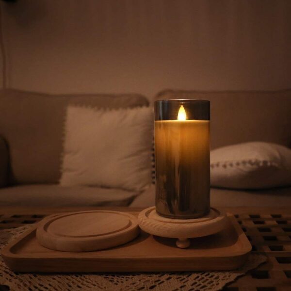 Tinted Grey Glass LED Pillar Candles with Remote Control – Set of 3
