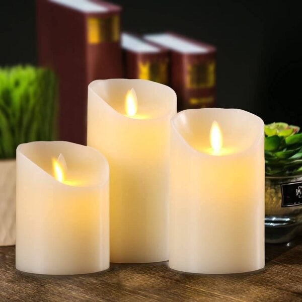 Set of 3 LED Real Wax Pillar Candles with Remote – Flameless, Battery Powered.