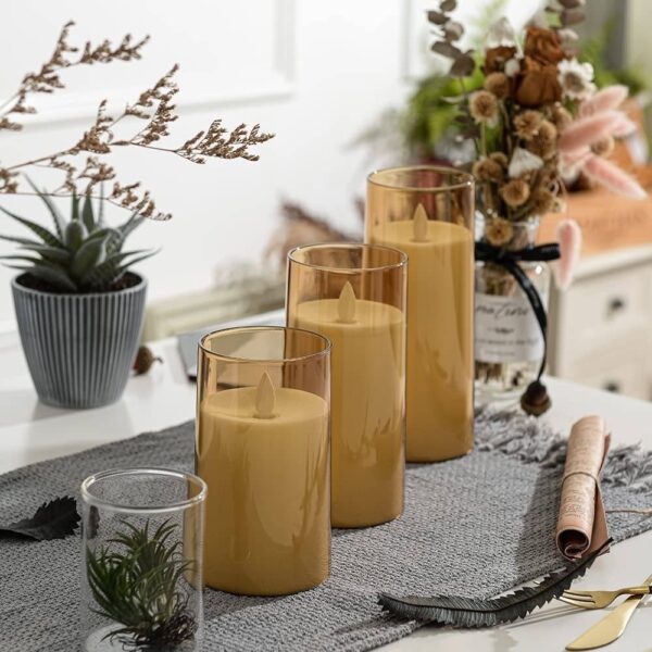 Acrylic Fiber Glass with Faux Wick Flameless LED Candles with Remote & Timer