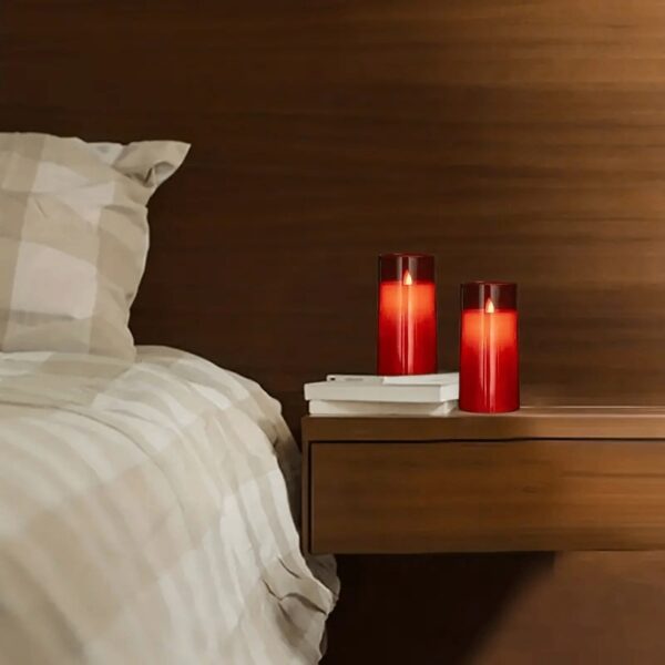 Flameless Red Acrylic Fiber Glass LED Candle Dancing Wick | AA Battery | Remote for Decor-(3" x 6")