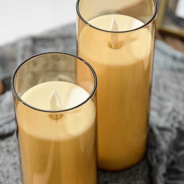 Flameless Gold Acrylic Fiber Glass LED Electric Candles with Dancing Faux Wick | AA Battery Powered with Remote – 3x6"