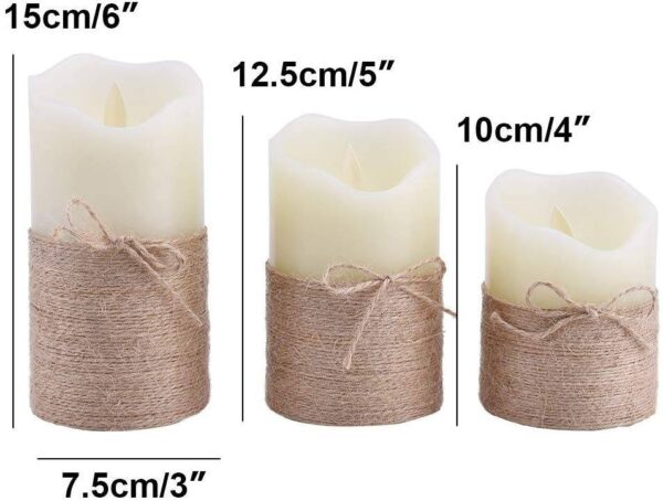Hemp Rope LED Wax Candles with Flickering Light - 3 Piece Set