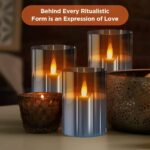 Tinted Grey Glass LED Pillar Candles with Remote Control – Set of 3