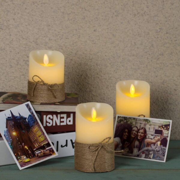 Hemp Rope LED Wax Candles with Flickering Light - 3 Piece Set