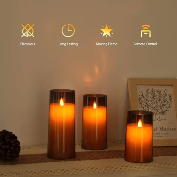 Acrylic Fiber Glass with Faux Wick Flameless LED Candles with Remote & Timer