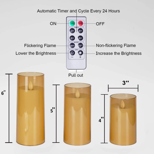 Acrylic Fiber Glass with Faux Wick Flameless LED Candles with Remote & Timer