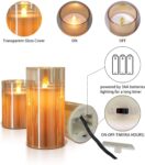 Real Wax LED Glass Pillar Flameless Candles | Faux Dancing Wick | Battery Powered with Multifunctional Remote Controller for Home Decor - Set of 3