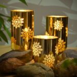Snowflake LED Pillar Candles with Remote Control - 3 Piece Set