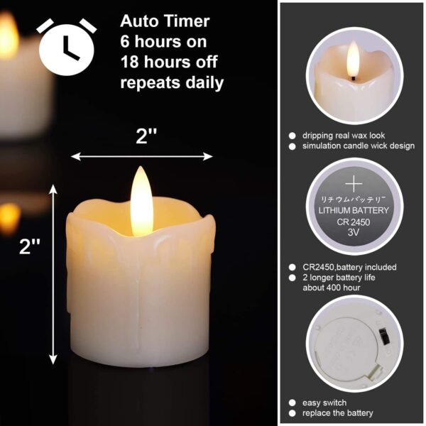 Warm White Flameless Votive Candles with Timer & Remote, Battery Operated, (2" x 2") Pack of 6