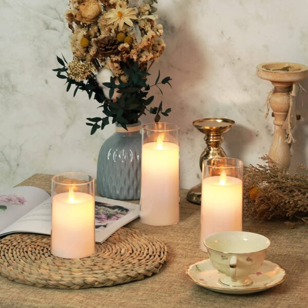 Acrylic Fiber Glass with Faux Wick Flameless LED Candles with Remote & Timer