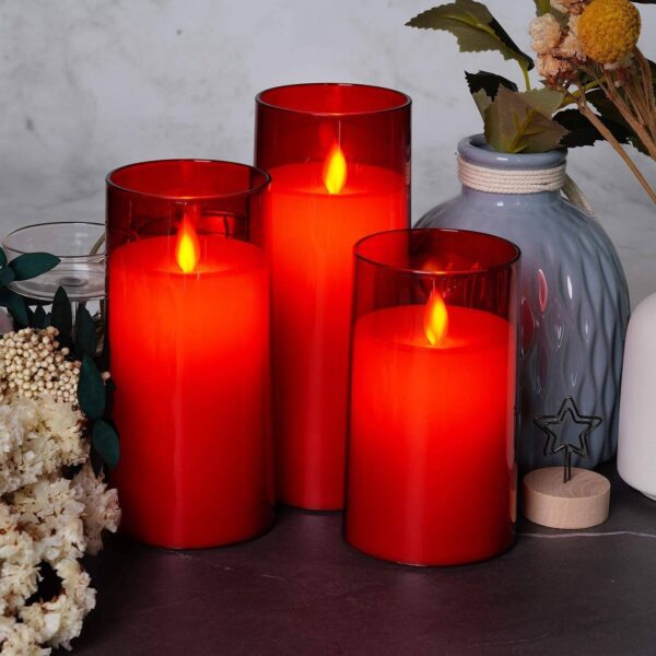 Acrylic Fiber Glass with Faux Wick Flameless LED Candles with Remote & Timer