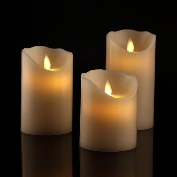 Set of 3 LED Real Wax Pillar Candles with Remote – Flameless, Battery Powered.