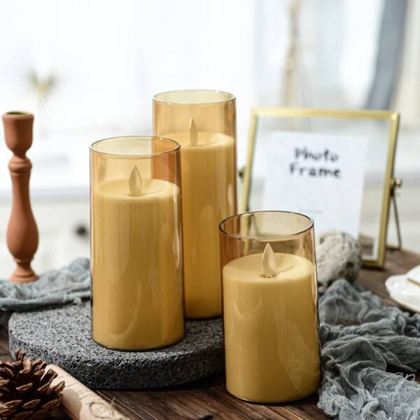 Acrylic Fiber Glass with Faux Wick Flameless LED Candles with Remote & Timer