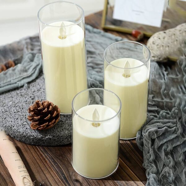 Acrylic Fiber Glass with Faux Wick Flameless LED Candles with Remote & Timer