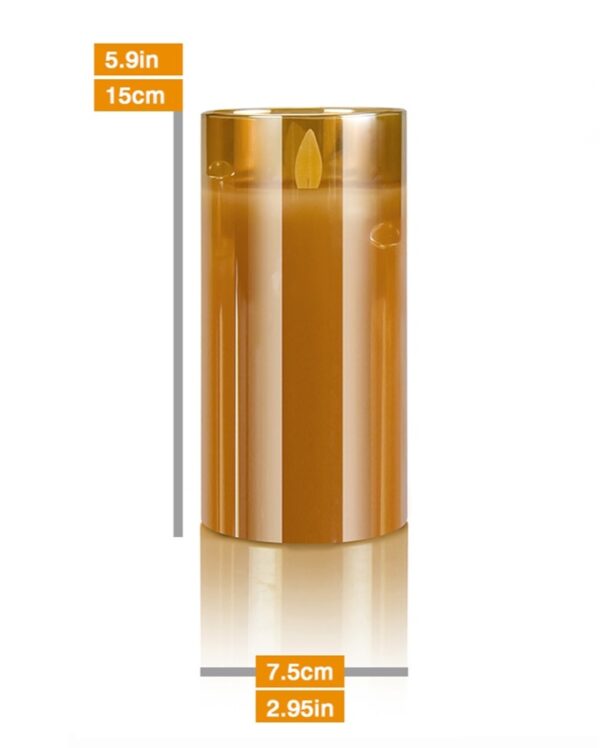 Amber LED Glass Pillar Candle with Remote, 6" x 3"